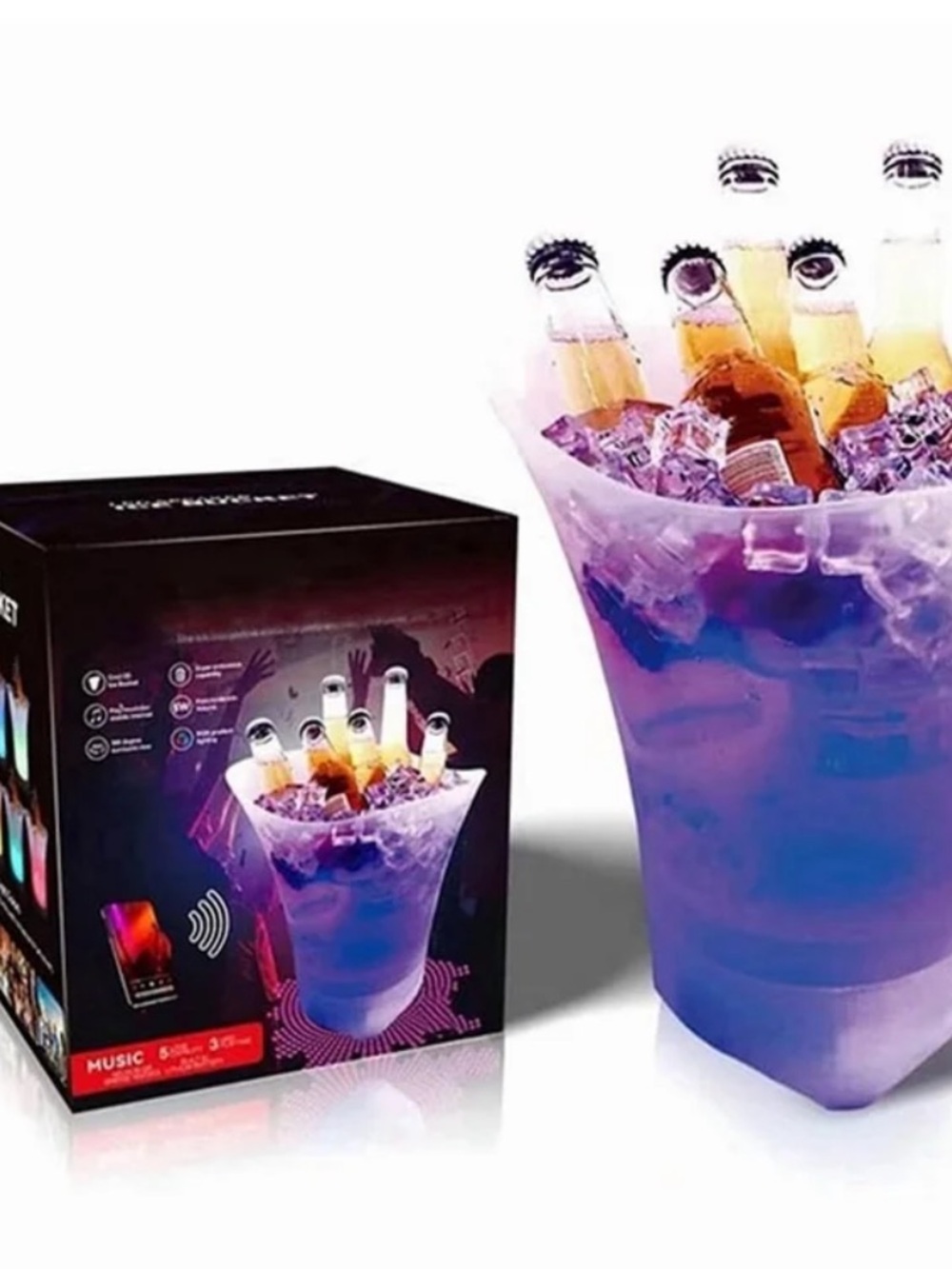 LED Ice Bucket with Bluetooth Speaker Lighted Beverage Tub for Parties Portable - Picture 7 of 7